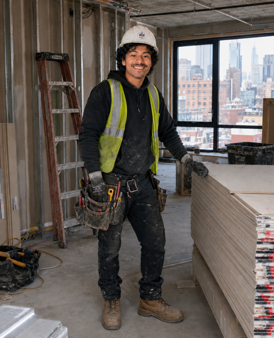 David Garcia during his construction years in Manhattan and Brooklyn, learning the craft and systems of building by doing the work.